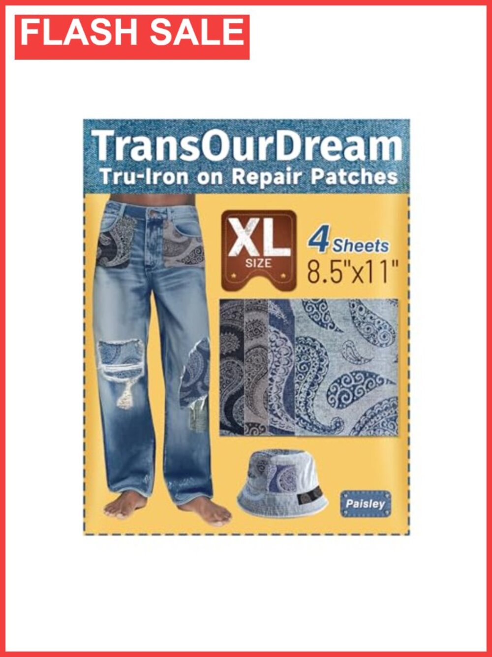 Iron On Denim Patches Paisley Repair Patches 4 Pc XL 8.5x11 Cotton Sewing